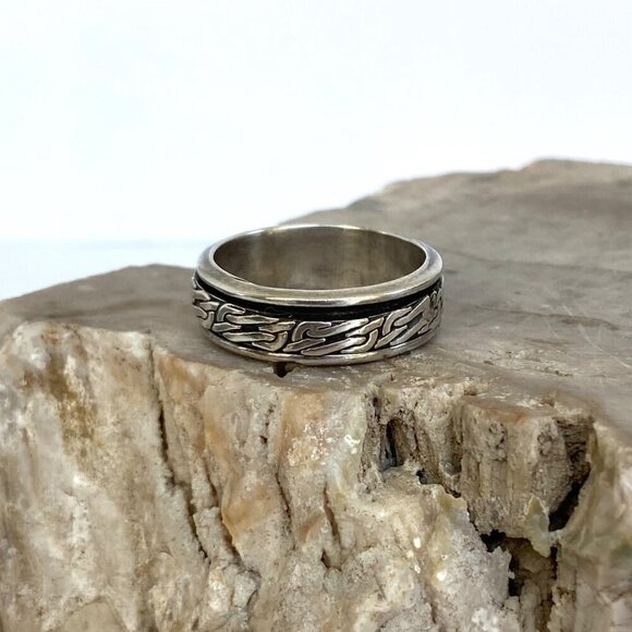 Sterling Silver 925 Chunky Sailors Knot Unisex 8MM Spinner Band Ring Sz 11.5 - Picture 2 of 15